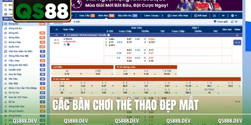 Các bàn chơi thể thao đẹp mắt