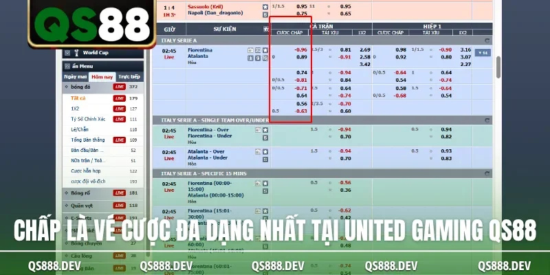 Chấp là vé cược đa dạng nhất tại United Gaming QS88