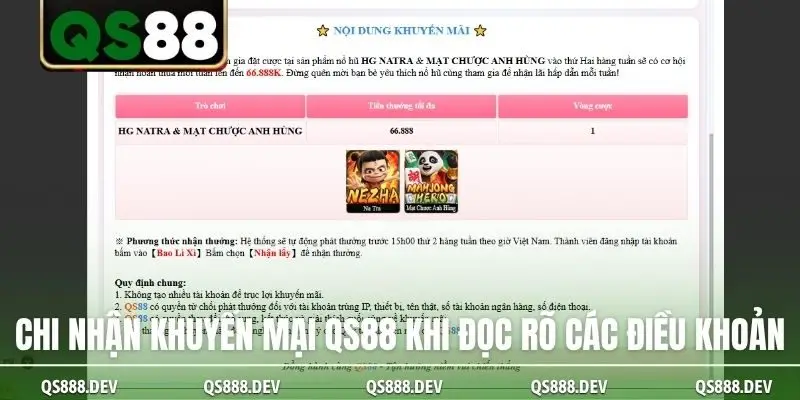 Chỉ nhận khuyến mại QS88 khi đọc rõ các điều khoản