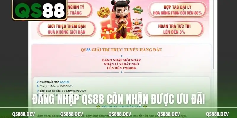 Đăng nhập QS88 còn nhận được ưu đãi