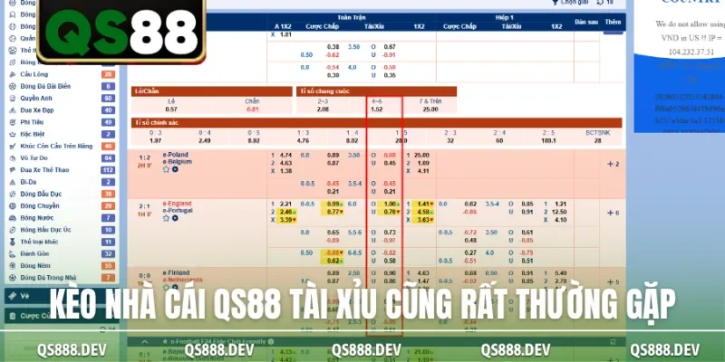 Kèo nhà cái QS88 tài xỉu cũng rất thường gặp