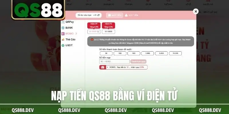 Nạp tiền QS88 bằng ví điện tử