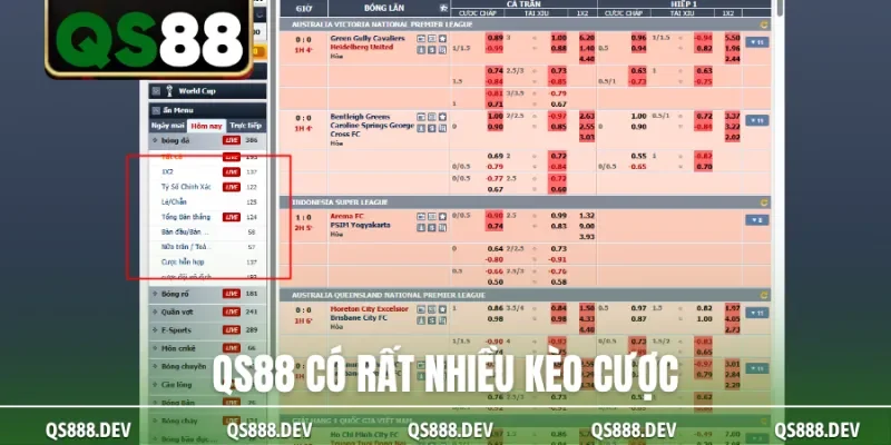 QS88 có rất nhiều kèo cược