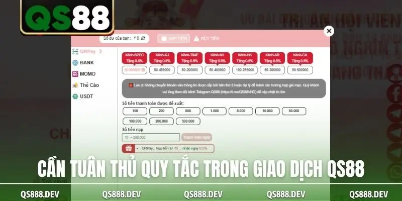 Cần tuân thủ quy tắc trong giao dịch QS88