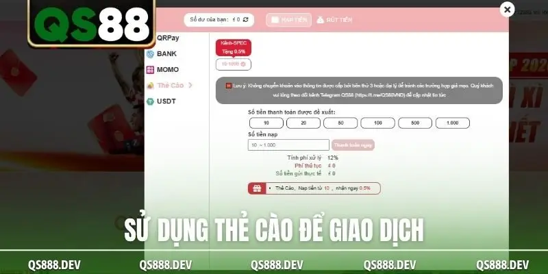 Sử dụng thẻ cào để giao dịch