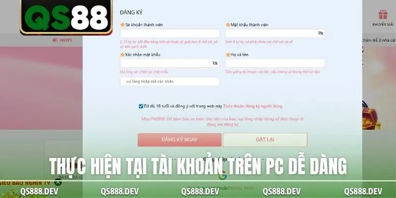 Thực hiện tại tài khoản trên PC dễ dàng